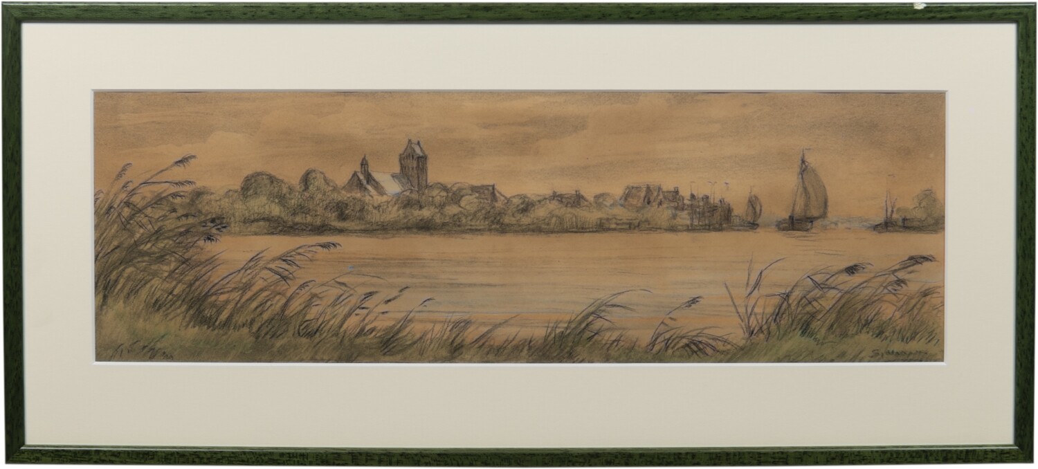 Rivierlandschap met zeilboten